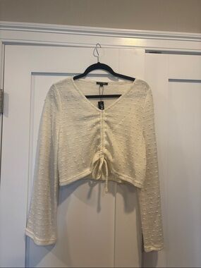 Papermoon Cream Drawstring Knit Cropped Sweater